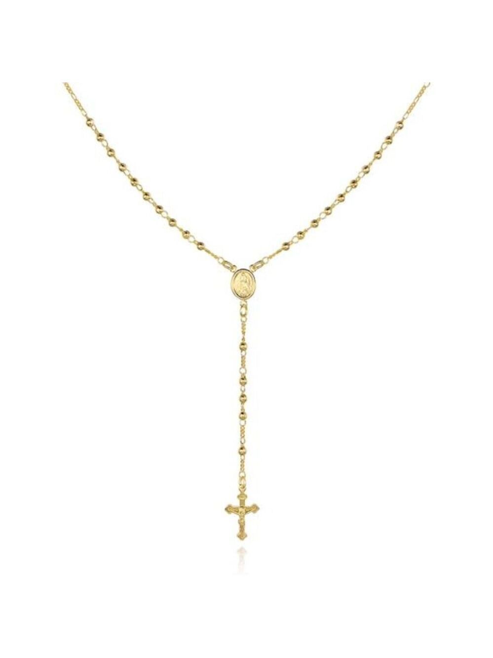18K Gold Plated Virgin Mary Rosary Necklace Cross Beads Catholic Jewelry Gift